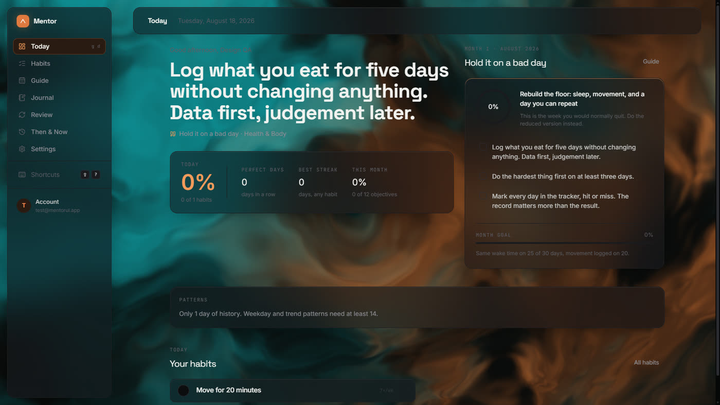 Mentor app dashboard